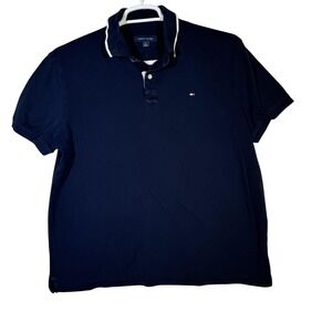 Tommy Hilfiger Polo Shirt Mens Large Navy Blue Classic Fit Short Sleeve Cotton